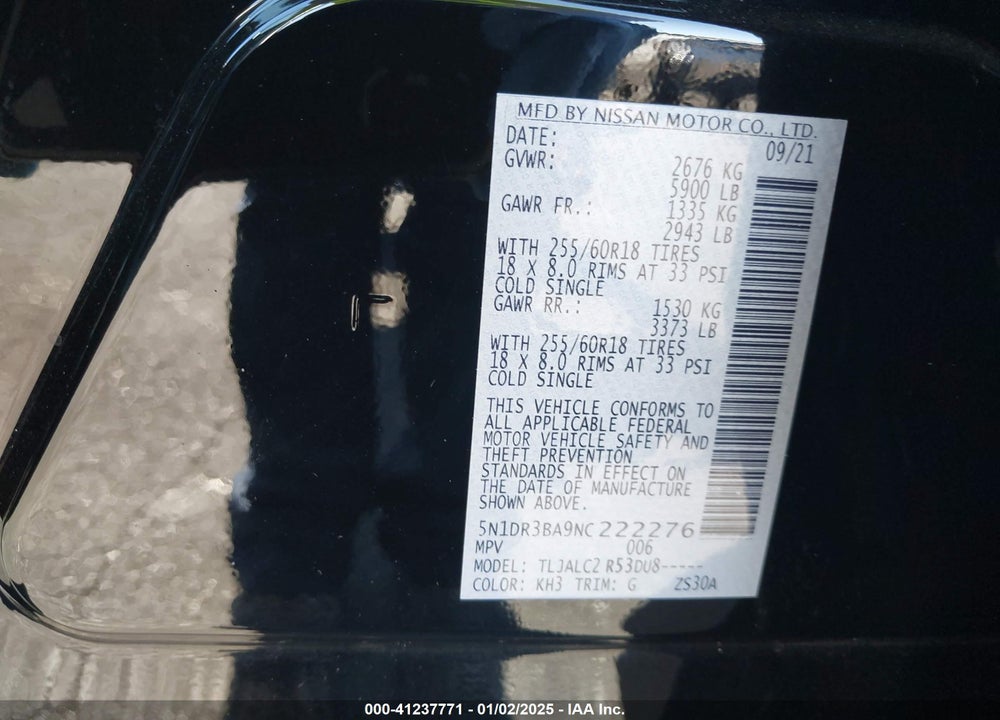 2022 NISSAN PATHFINDER SV 2WD VIN: 5N1DR3BA9NC222276