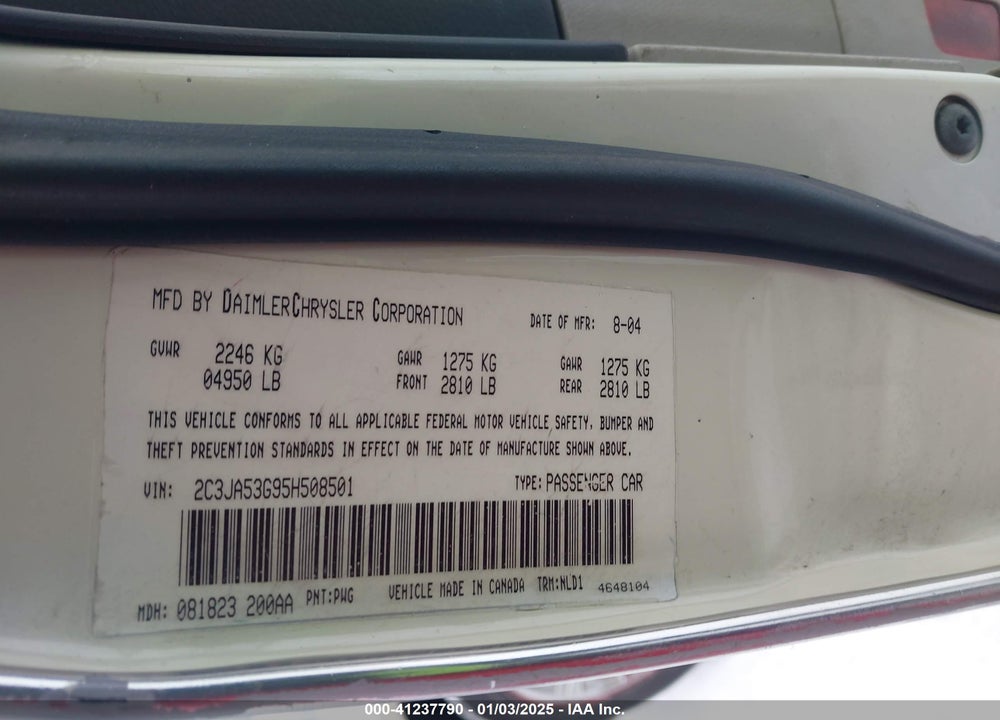2005 CHRYSLER 300 TOURING VIN: 2C3JA53G95H508501