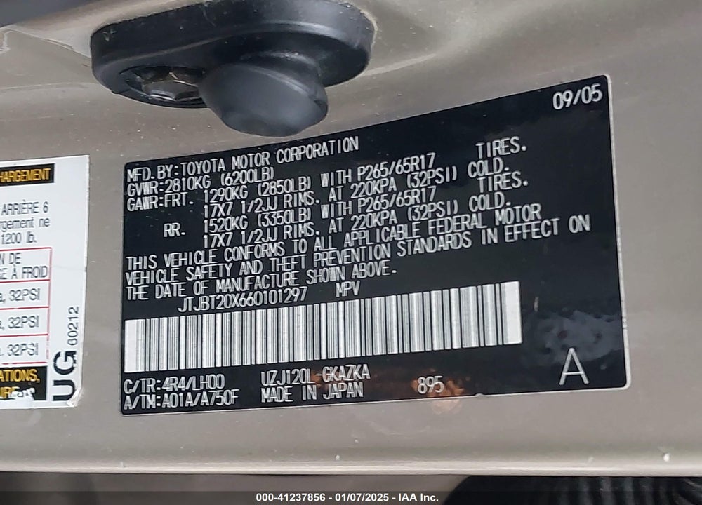 2006 LEXUS GX 470 VIN: JTJBT20X660101297