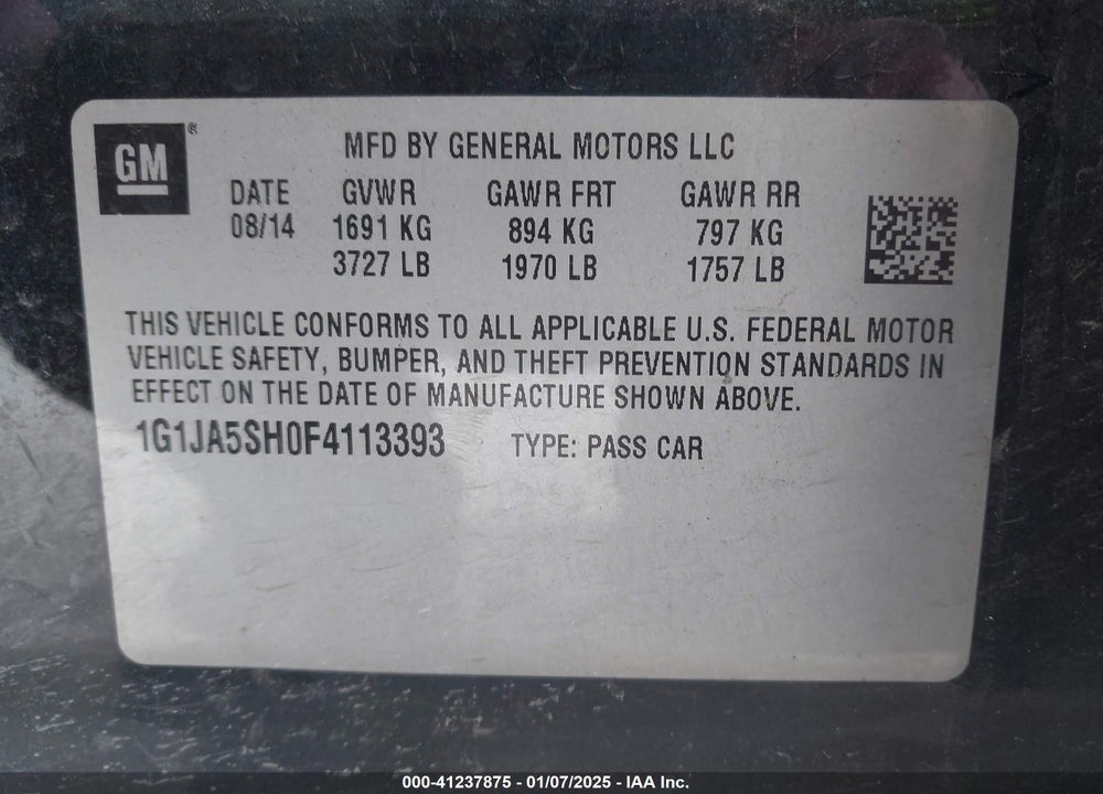 2015 CHEVROLET SONIC LS AUTO VIN: 1G1JA5SH0F4113393