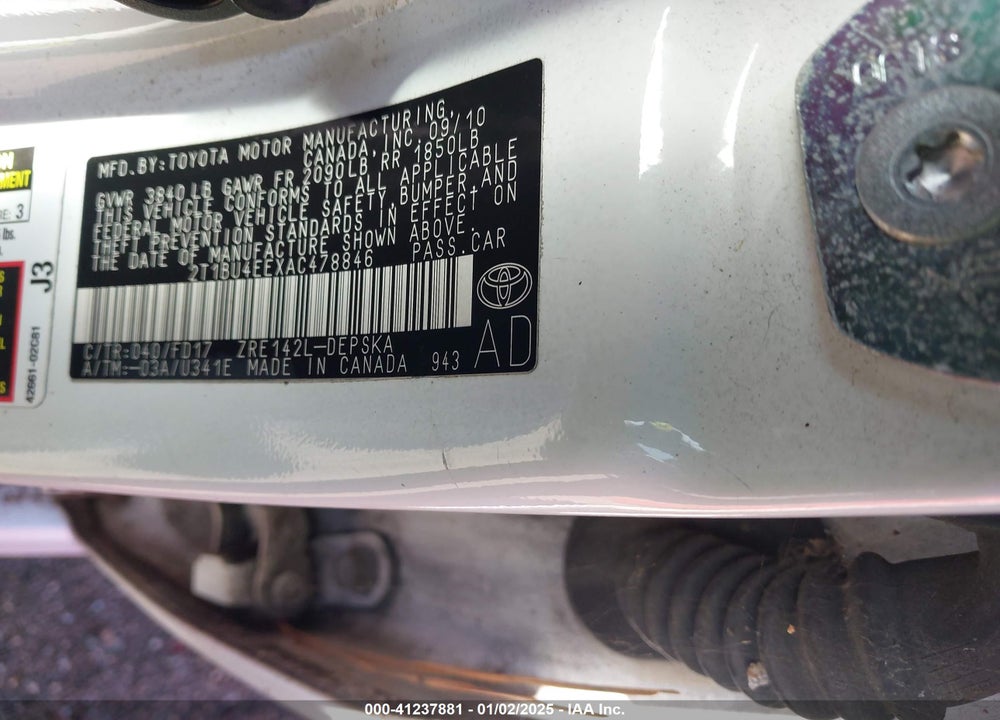 2010 TOYOTA COROLLA VIN: 2T1BU4EEXAC478846