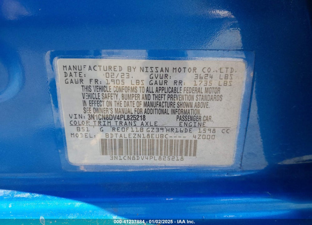 2023 NISSAN VERSA VIN: 3N1CN8DV4PL825218
