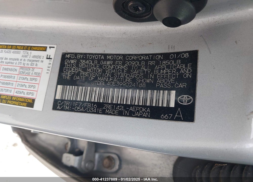 2009 TOYOTA COROLLA VIN: JTDBL40E399024188