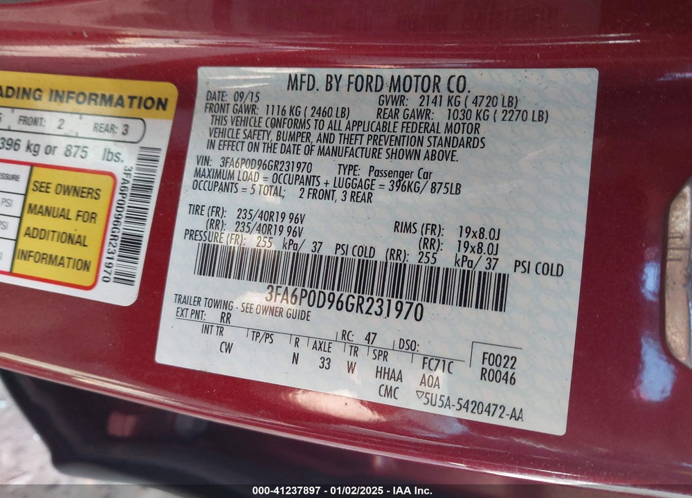 2016 FORD FUSION TITANIUM VIN: 3FA6P0D96GR231970