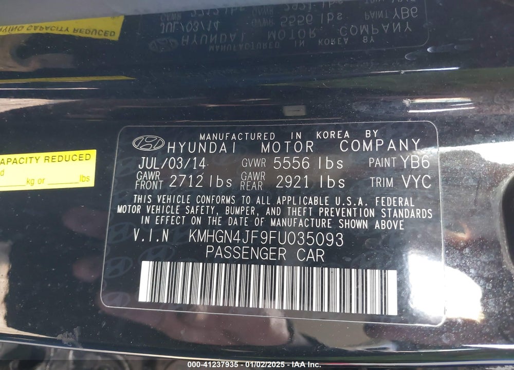2015 HYUNDAI GENESIS 5.0 VIN: KMHGN4JF9FU035093