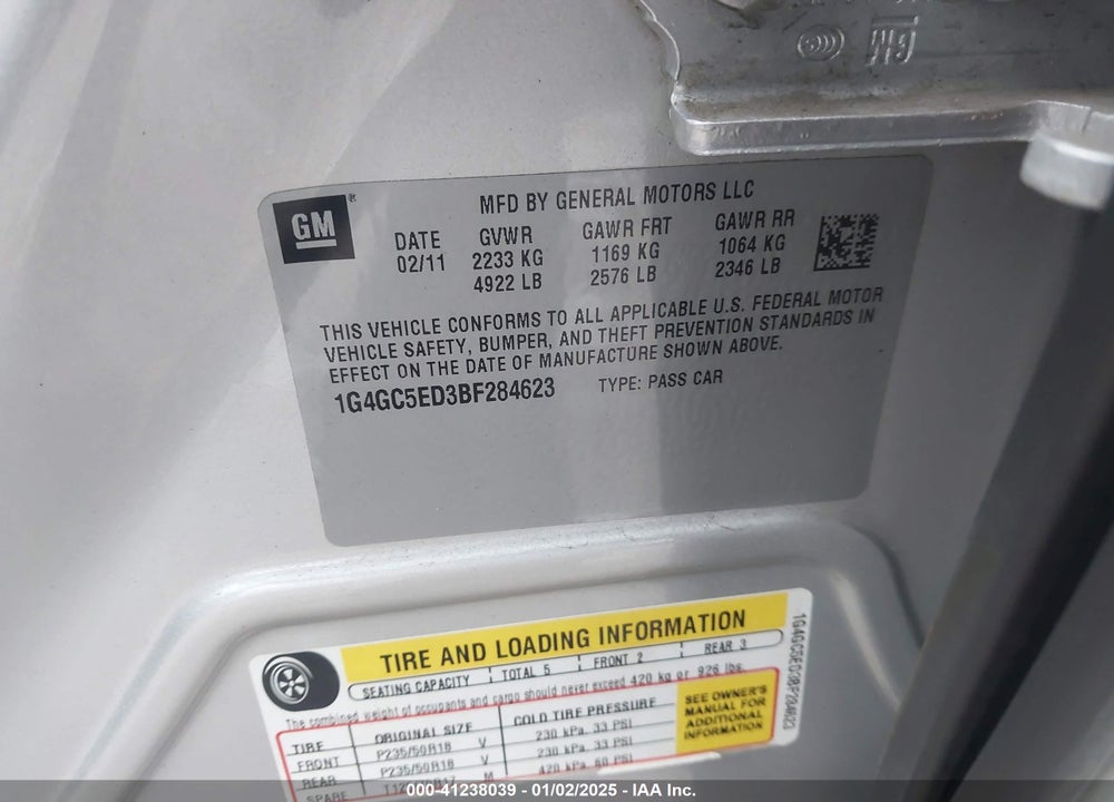 2011 BUICK LACROSSE CXL VIN: 1G4GC5ED3BF284623