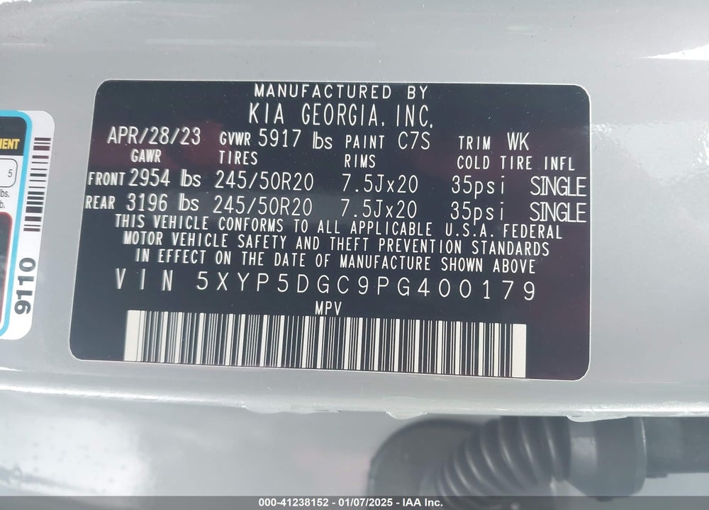 2023 KIA TELLURIDE SX X-LINE VIN: 5XYP5DGC9PG400179
