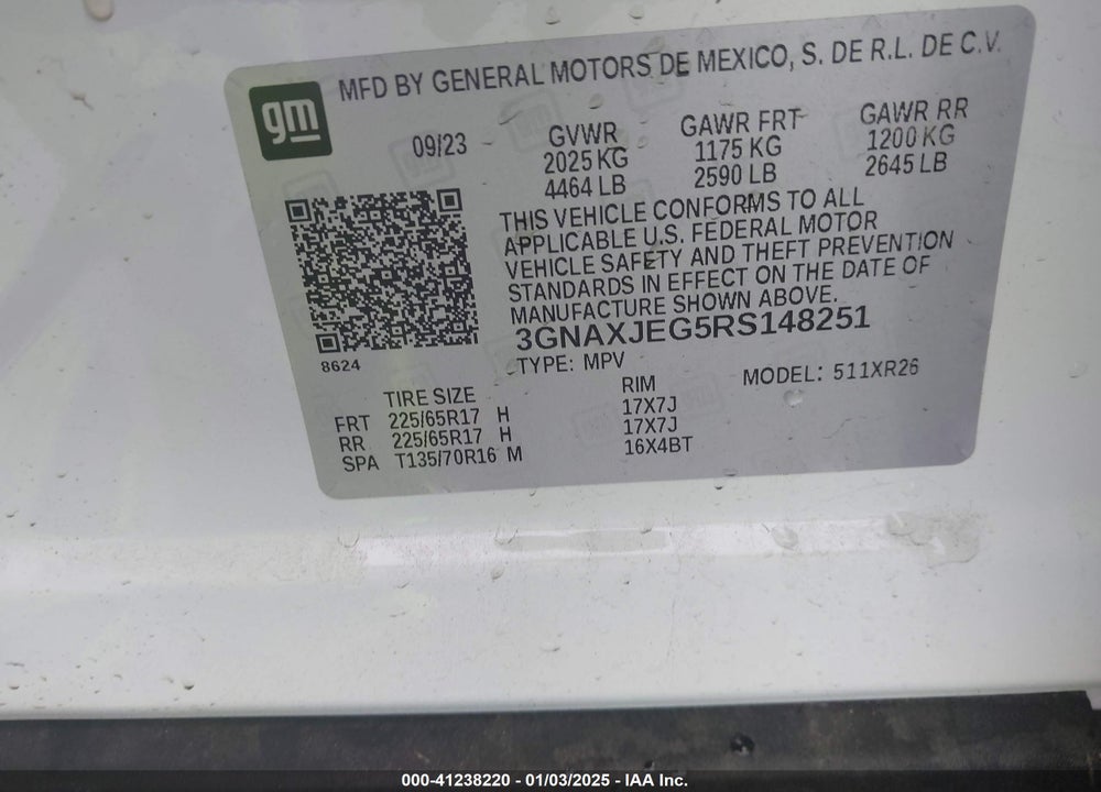 2024 CHEVROLET EQUINOX FWD 2FL VIN: 3GNAXJEG5RS148251