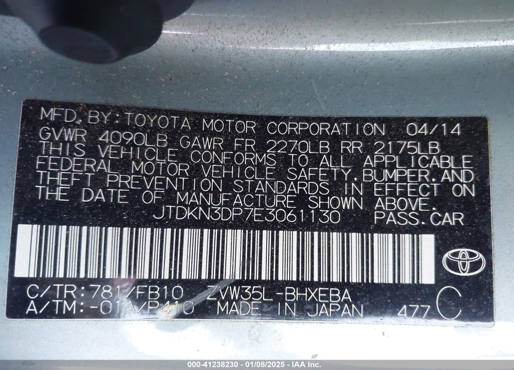 2014 TOYOTA PRIUS PLUG-IN VIN: JTDKN3DP7E3061130