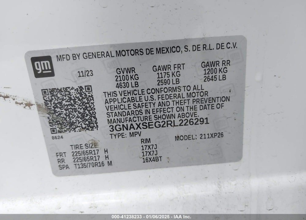 2024 CHEVROLET EQUINOX AWD LS VIN: 3GNAXSEG2RL226291