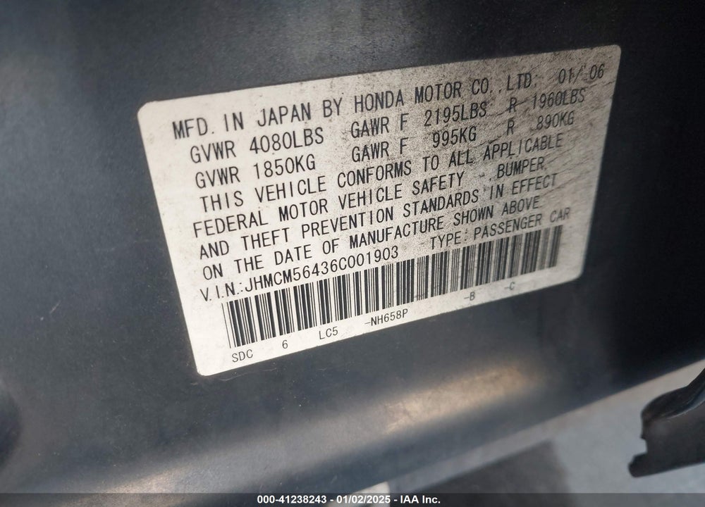 2006 HONDA ACCORD 2.4 LX VIN: JHMCM56436C001903