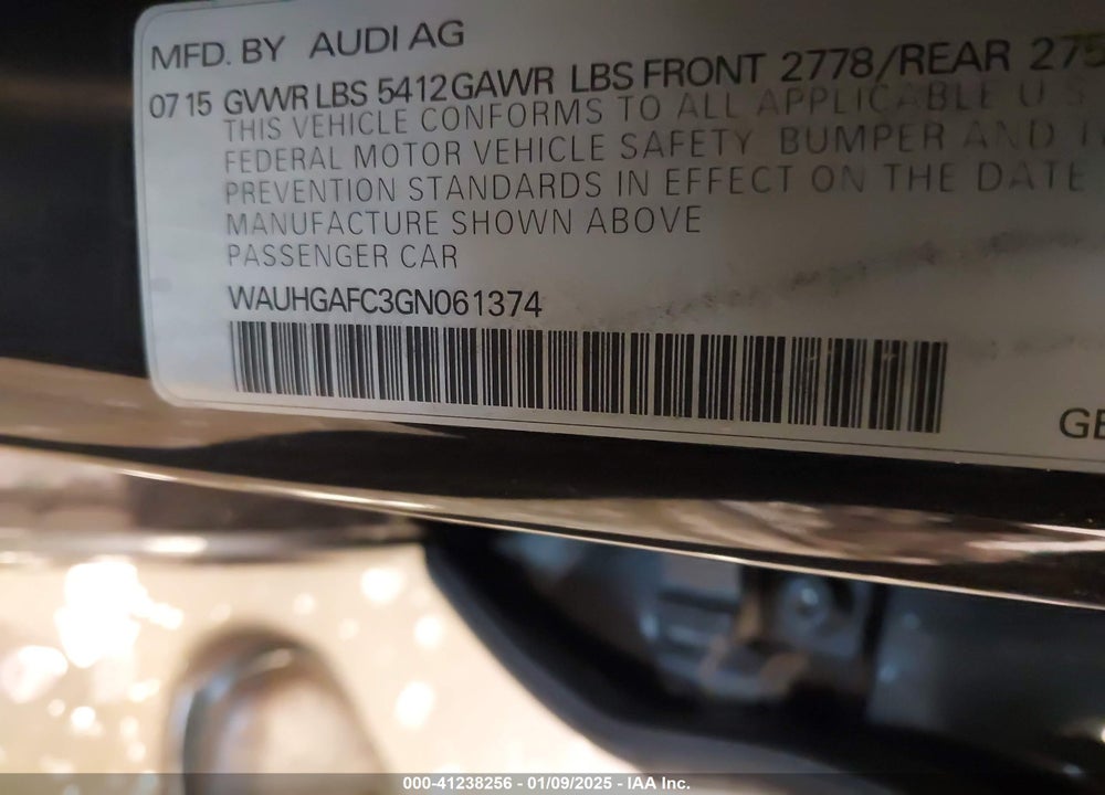 2016 AUDI A6 VIN: WAUHGAFC3GN061374