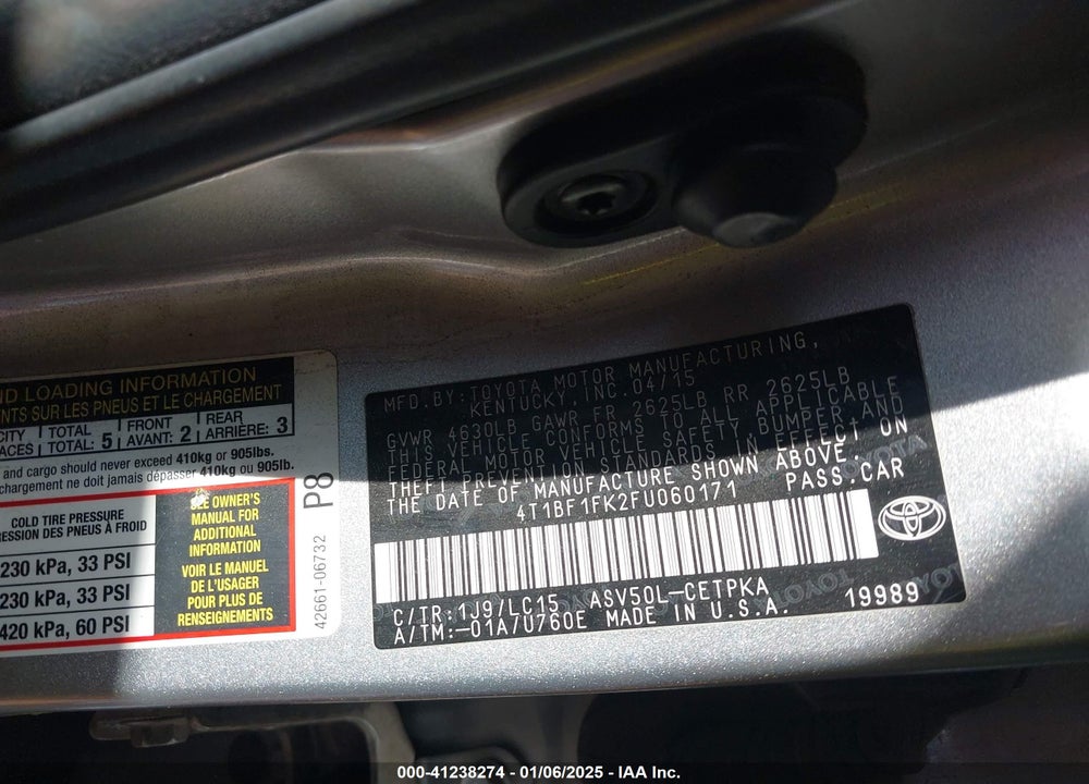 2015 TOYOTA CAMRY VIN: 4T1BF1FK2FU060171