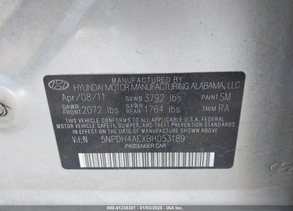 2011 HYUNDAI ELANTRA GLS VIN: 5NPDH4AEXBH053189
