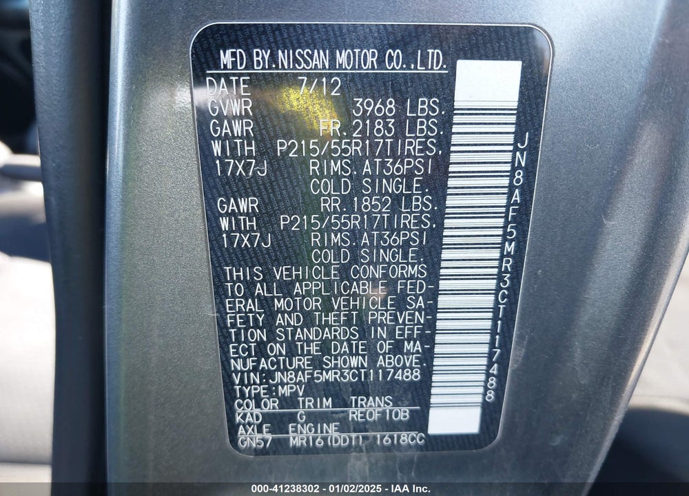 2012 NISSAN JUKE VIN: JN8AF5MR3CT117488