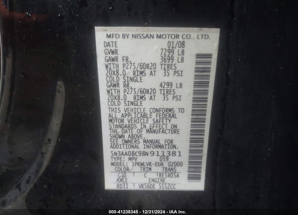 2008 INFINITI QX56 VIN: 5N3AA08C98N911381