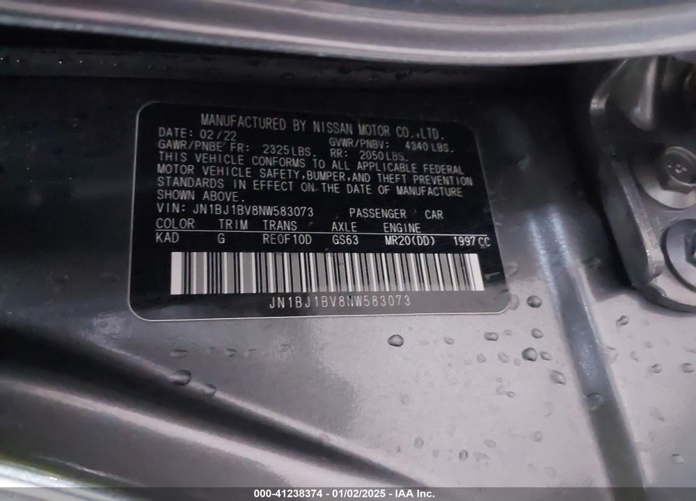 2022 NISSAN ROGUE SPORT VIN: JN1BJ1BV8NW583073