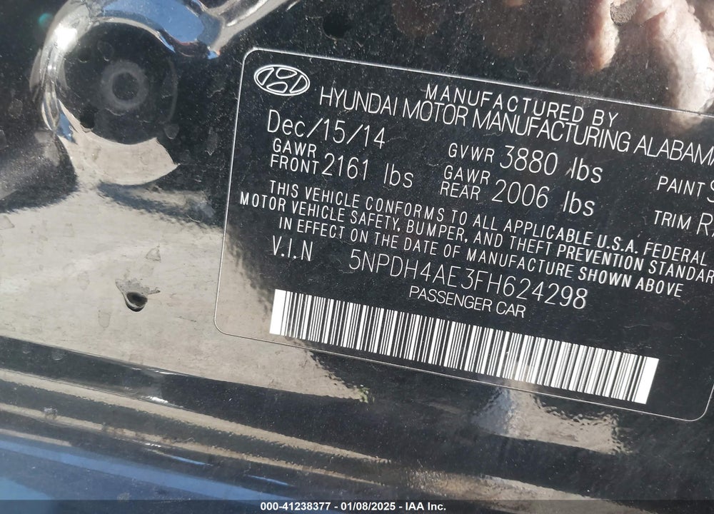 2015 HYUNDAI ELANTRA SE VIN: 5NPDH4AE3FH624298