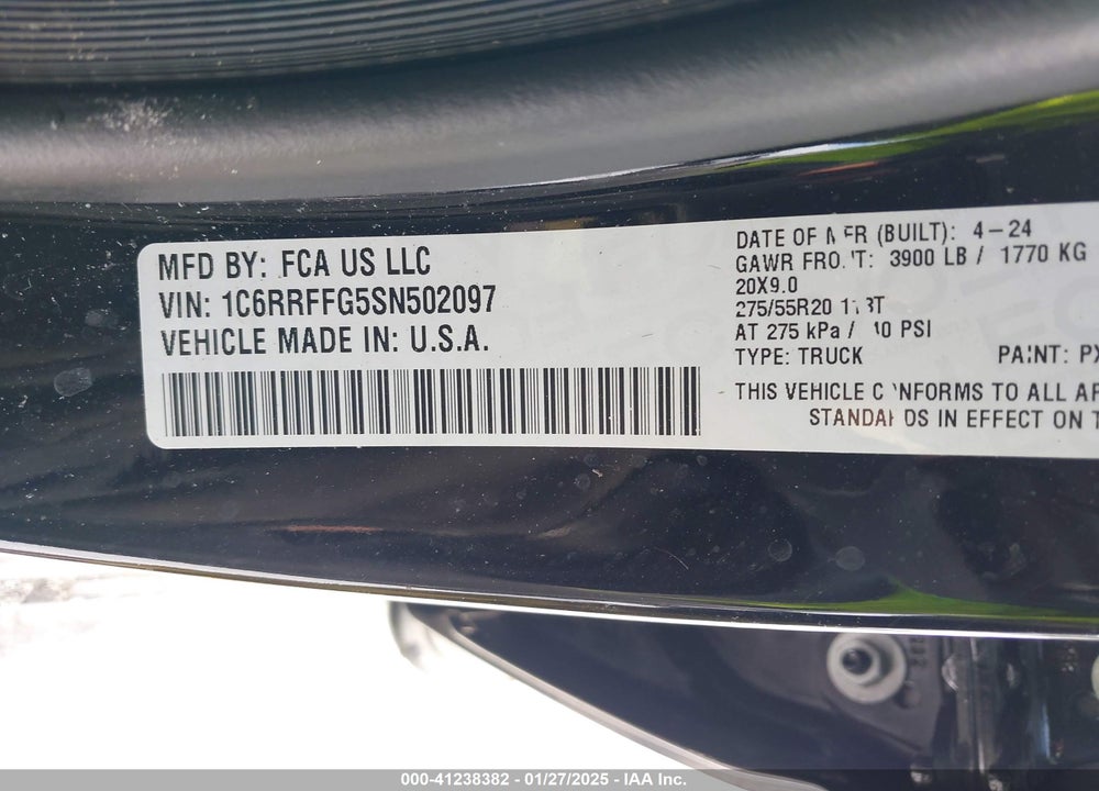 2025 RAM 1500 VIN: 1C6RRFFG5SN502097