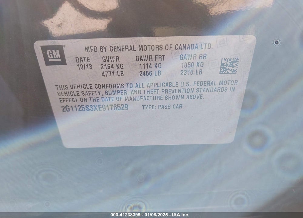 2014 CHEVROLET IMPALA 2LT VIN: 2G1125S3XE9176529