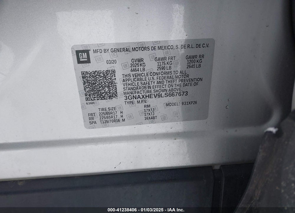 2020 CHEVROLET EQUINOX FWD LS VIN: 3GNAXHEV9LS667673