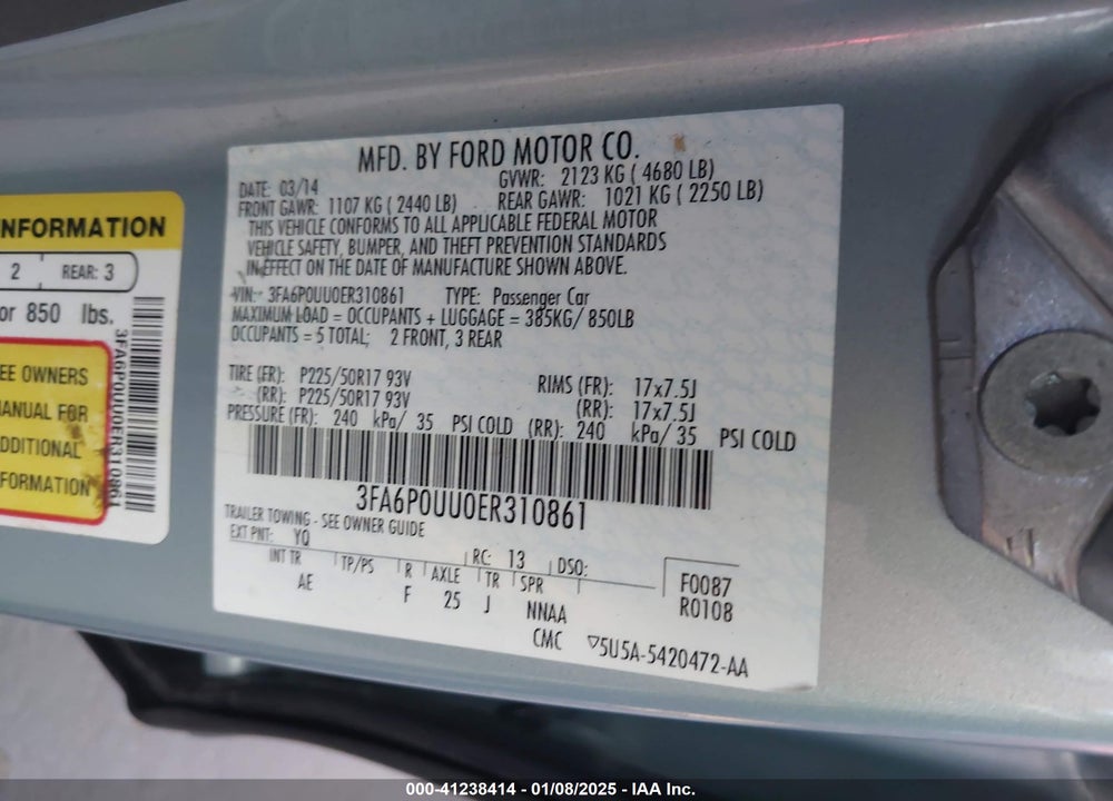 2014 FORD FUSION HYBRID S VIN: 3FA6P0UU0ER310861