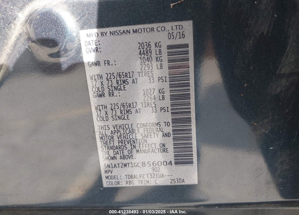 2016 NISSAN ROGUE S VIN: 5N1AT2MT1GC856004