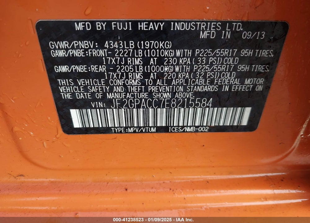 2014 SUBARU XV CROSSTREK 2.0I PREMIUM VIN: JF2GPACC7E8215584