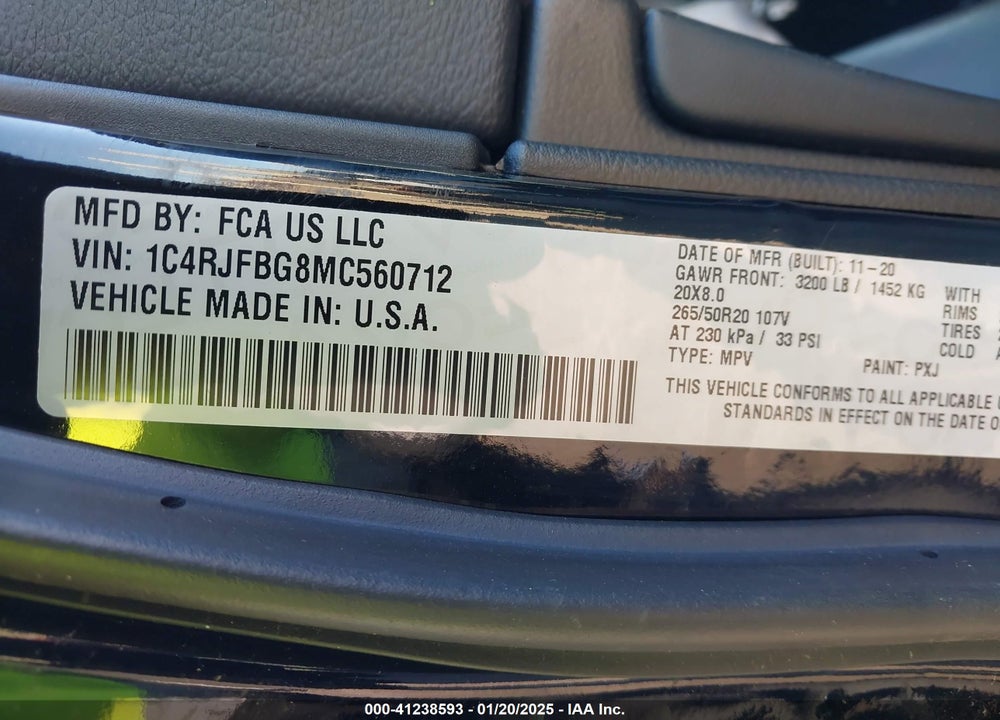 2021 JEEP GRAND CHEROKEE LIMITED 4X4 VIN: 1C4RJFBG8MC560712