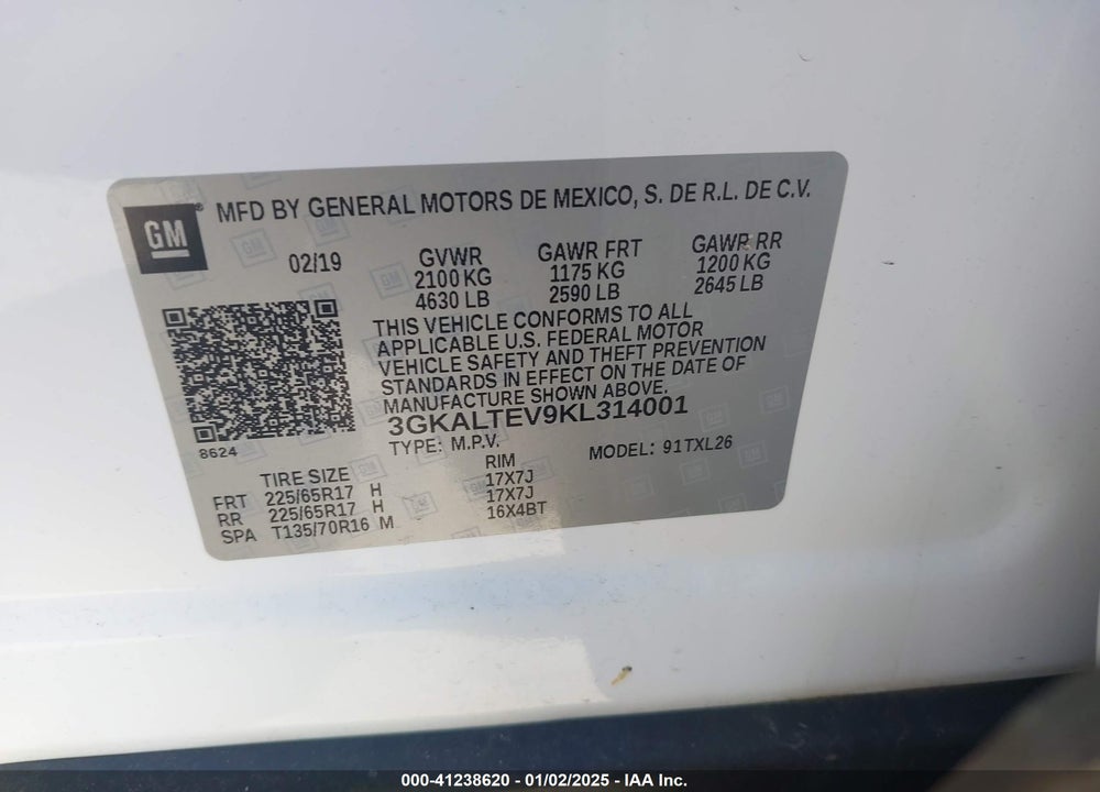2019 GMC TERRAIN SLE VIN: 3GKALTEV9KL314001