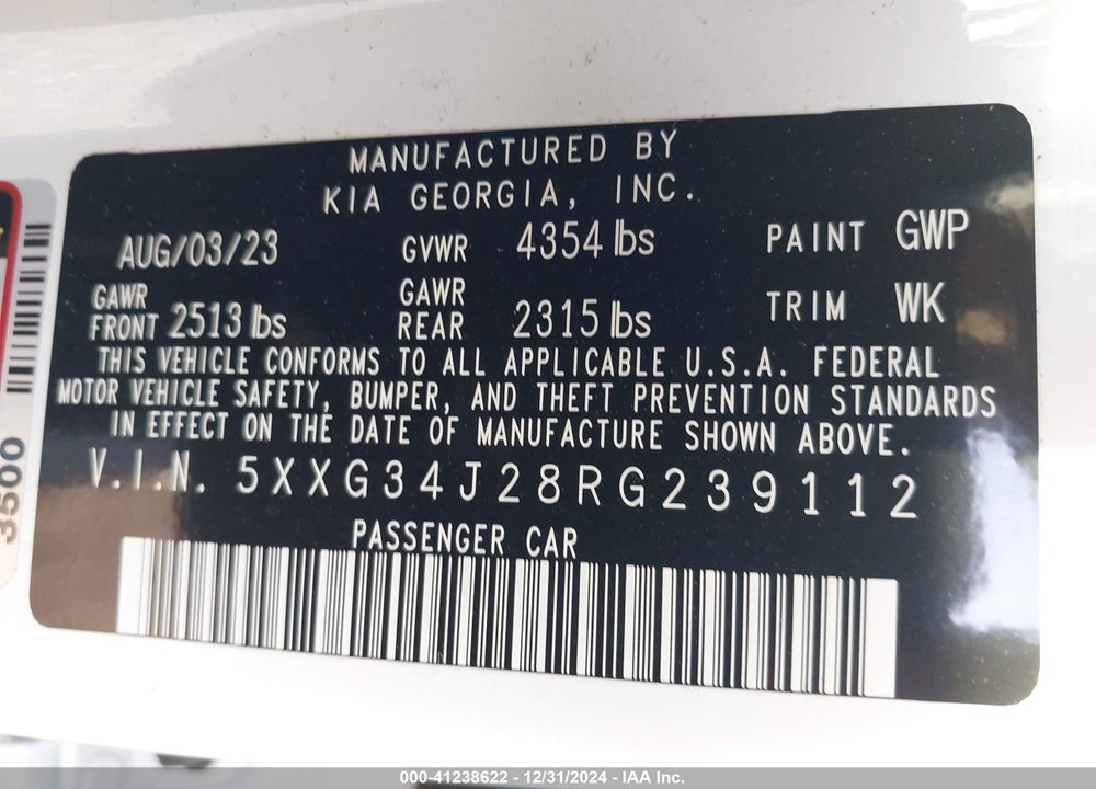 2024 KIA K5 EX VIN: 5XXG34J28RG239112
