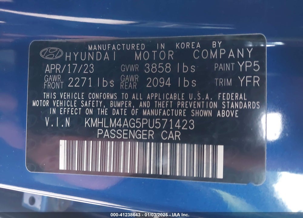 2023 HYUNDAI ELANTRA VIN: KMHLM4AG5PU571423