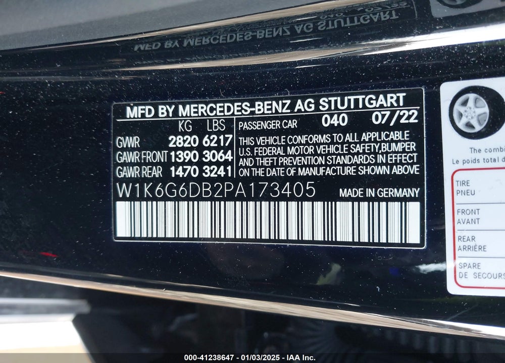 2023 MERCEDES-BENZ S 500 VIN: W1K6G6DB2PA173405