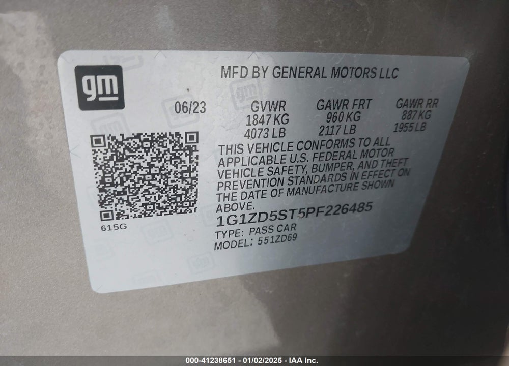 2023 CHEVROLET MALIBU FWD 1LT VIN: 1G1ZD5ST5PF226485