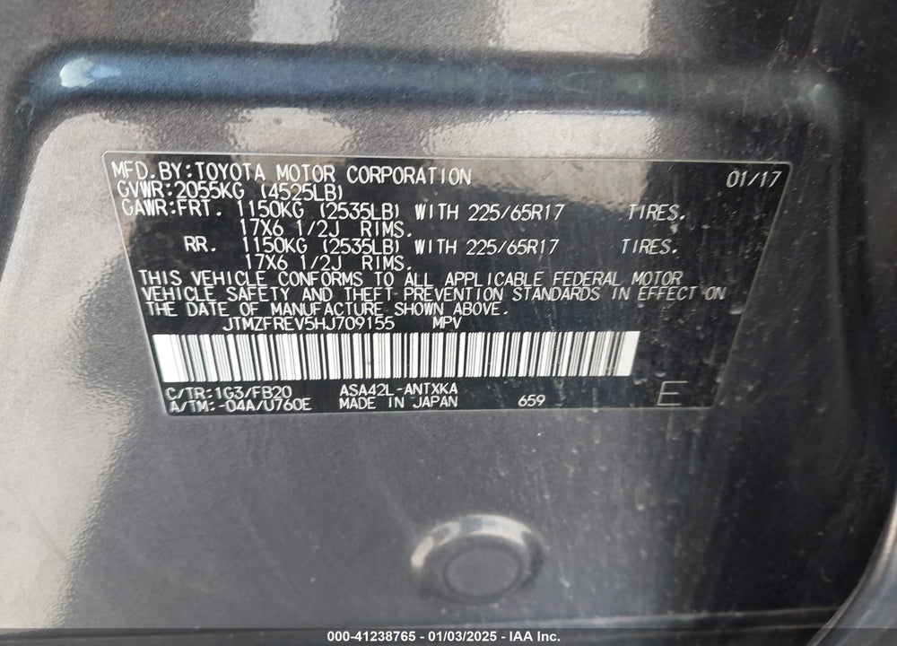 2017 TOYOTA RAV4 LE VIN: JTMZFREV5HJ709155