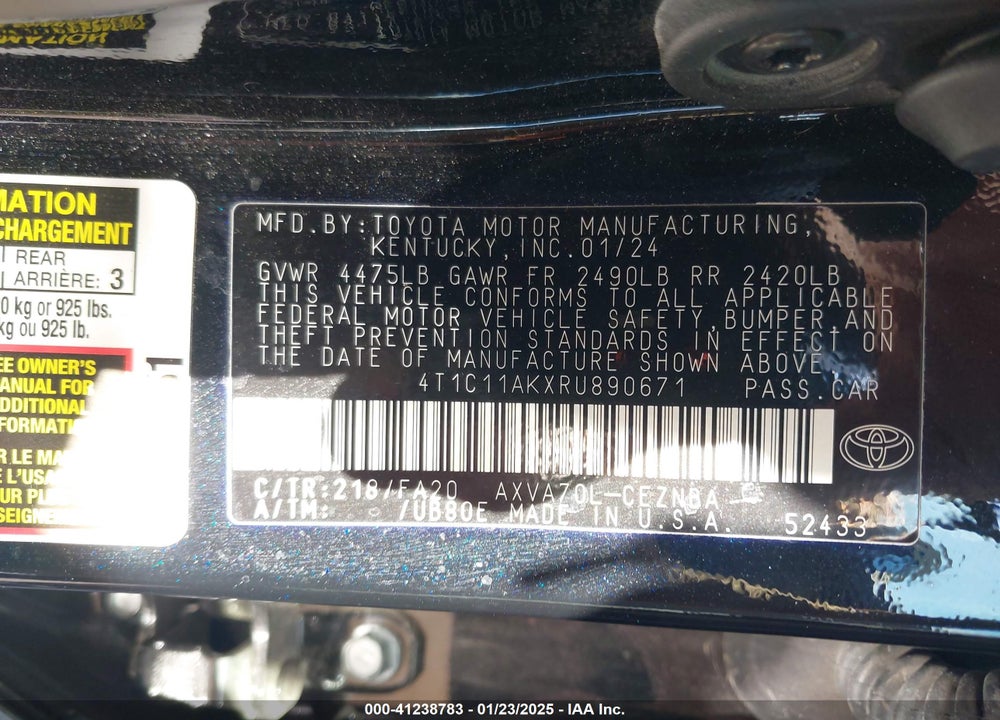2024 TOYOTA CAMRY VIN: 4T1C11AKXRU890671