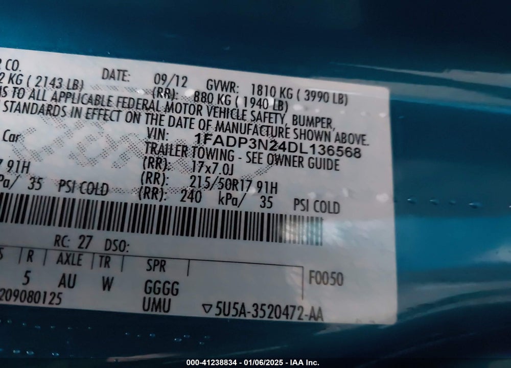 2013 FORD FOCUS TITANIUM VIN: 1FADP3N24DL136568