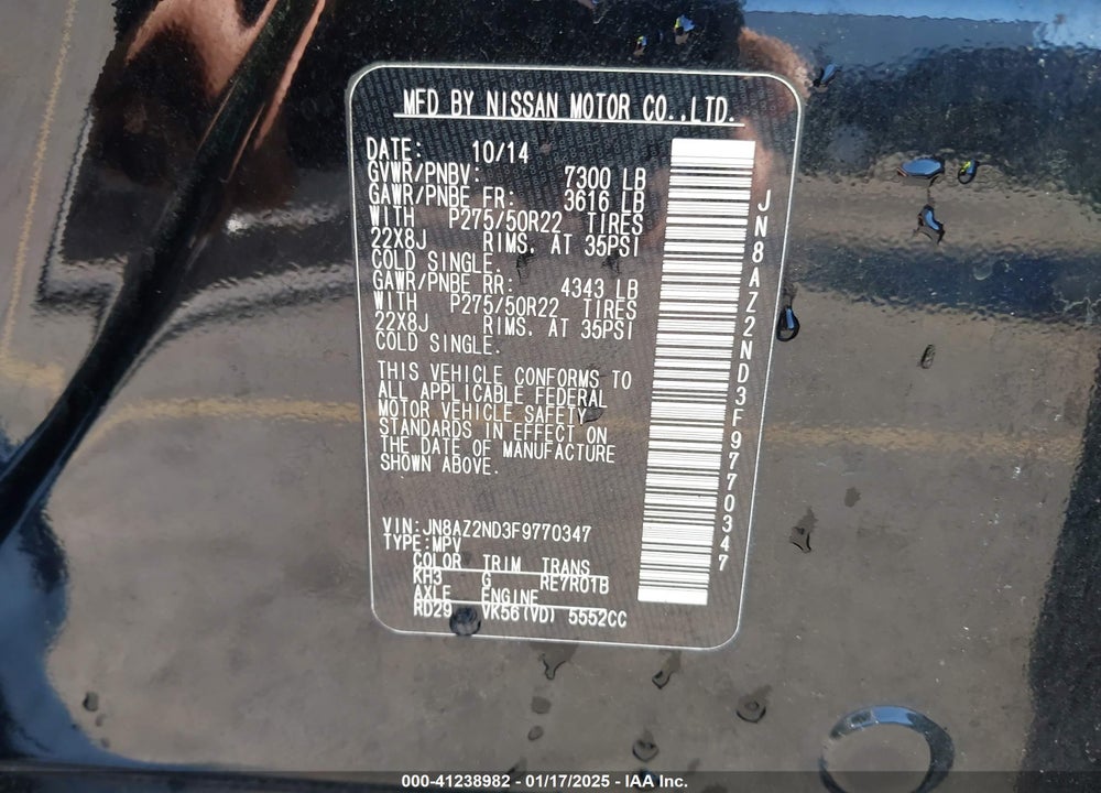2015 INFINITI QX80 VIN: JN8AZ2ND3F9770347