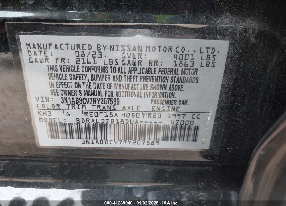 2024 NISSAN SENTRA SV XTRONIC CVT VIN: 3N1AB8CV7RY207589