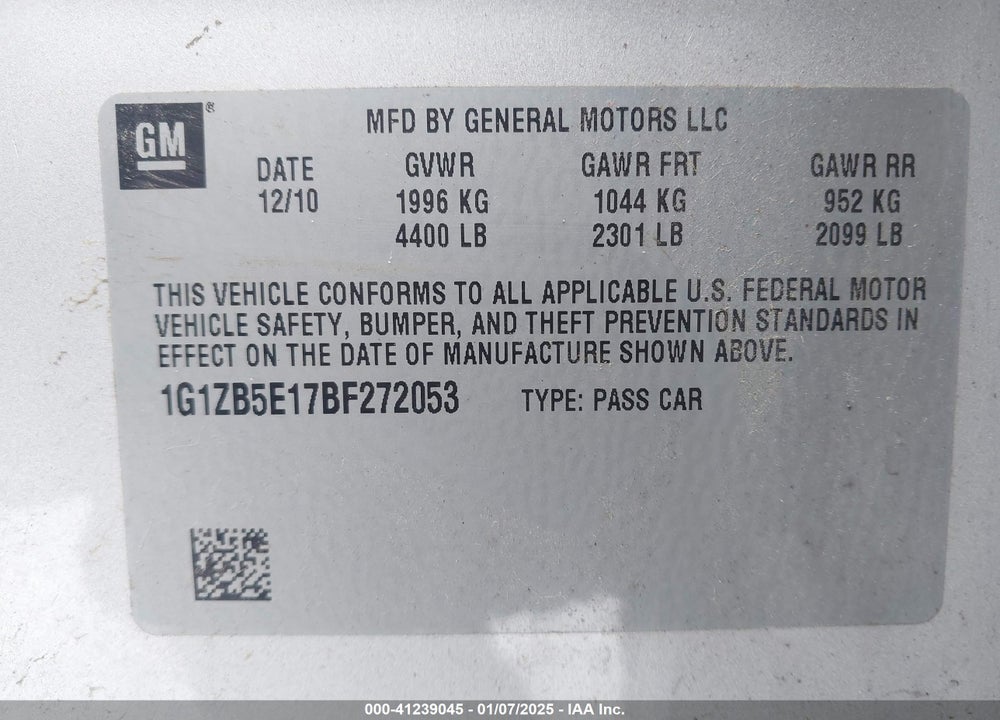 2011 CHEVROLET MALIBU LS VIN: 1G1ZB5E17BF272053