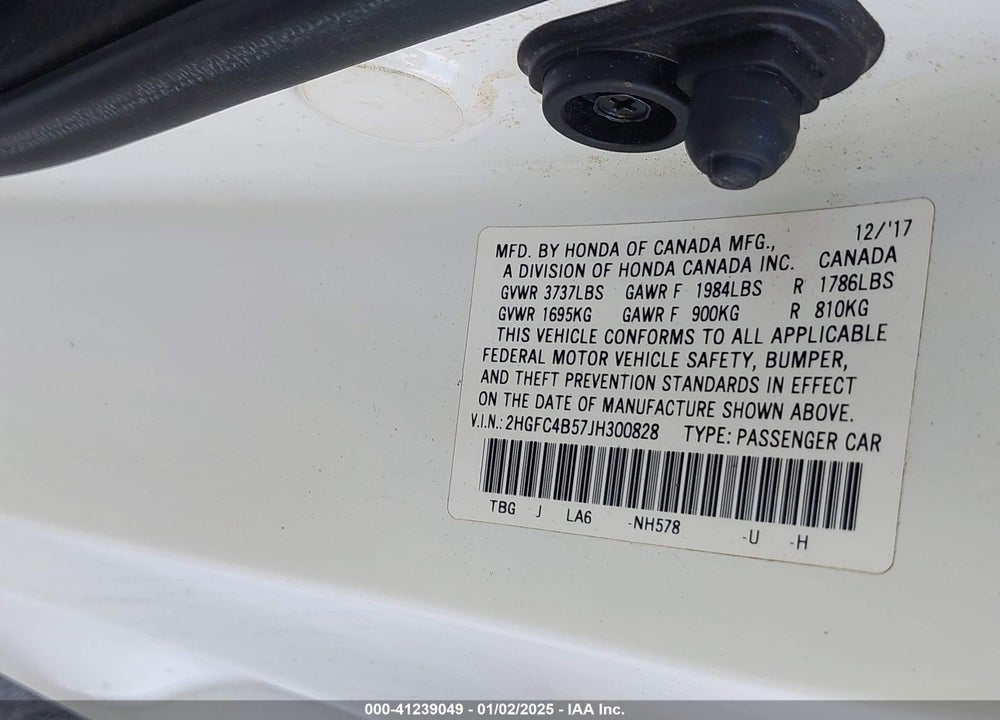 2018 HONDA CIVIC LX VIN: 2HGFC4B57JH300828