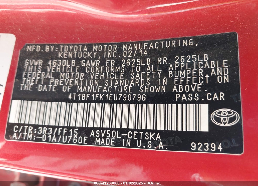 2014 TOYOTA CAMRY VIN: 4T1BF1FK1EU790796