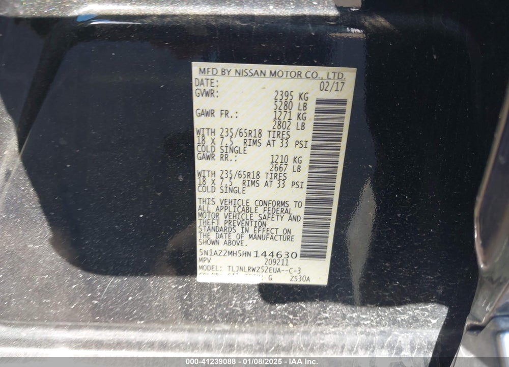 2017 NISSAN MURANO VIN: 5N1AZ2MH5HN144630