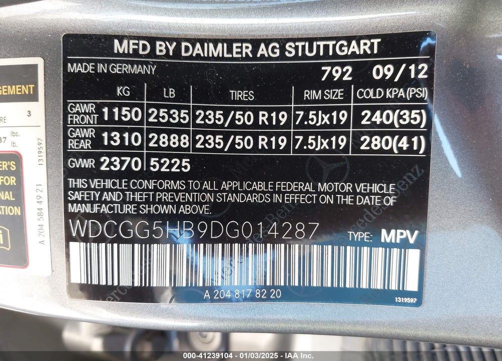 2013 MERCEDES-BENZ GLK 350 VIN: WDCGG5HB9DG014287