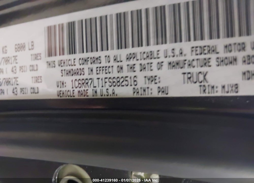 2015 RAM 1500 VIN: 1C6RR7LT1FS682516