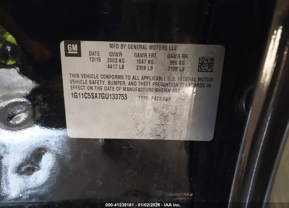 2016 CHEVROLET MALIBU LIMITED VIN: 1G11C5SA7GU133753