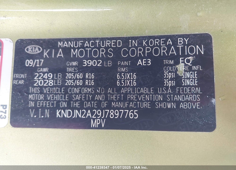2018 KIA SOUL VIN: KNDJN2A29J7897765
