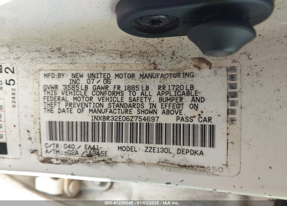 2006 TOYOTA COROLLA VIN: 1NXBR32E06Z754697