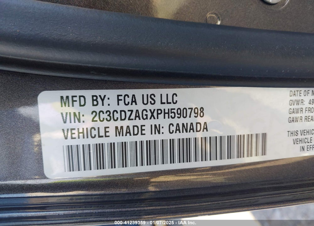 2023 DODGE CHALLENGER SXT VIN: 2C3CDZAGXPH590798