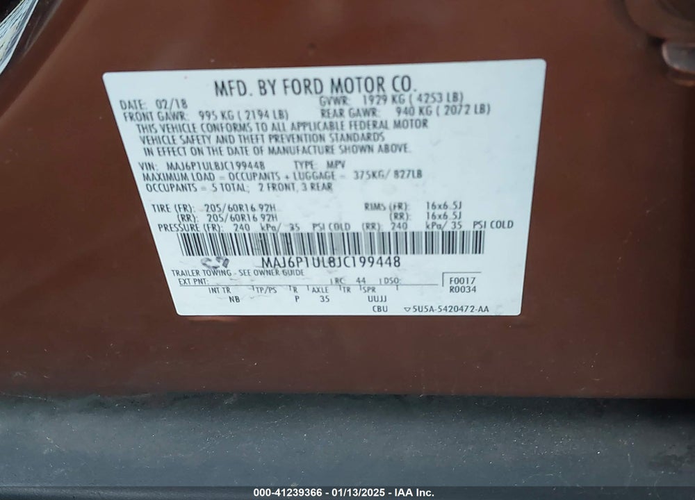 2018 FORD ECOSPORT SE VIN: MAJ6P1UL8JC199448